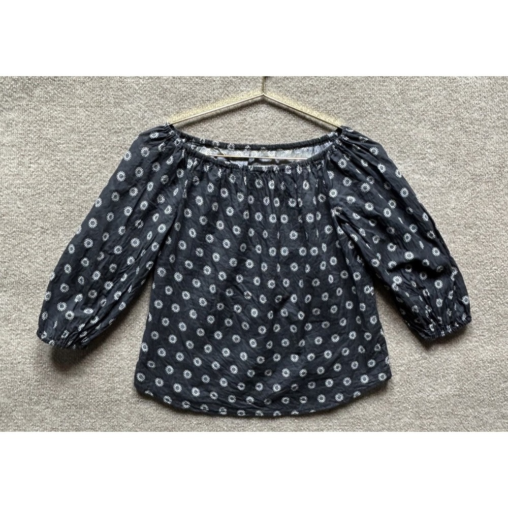 Maeve Bohemian Peasant Blouse Crop Top Women XS Gray Geo Print Sheer Lightweight